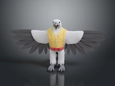 3D Eagle Model Wearing Yellow Vest Red Belt With Spread Wings 3d model
