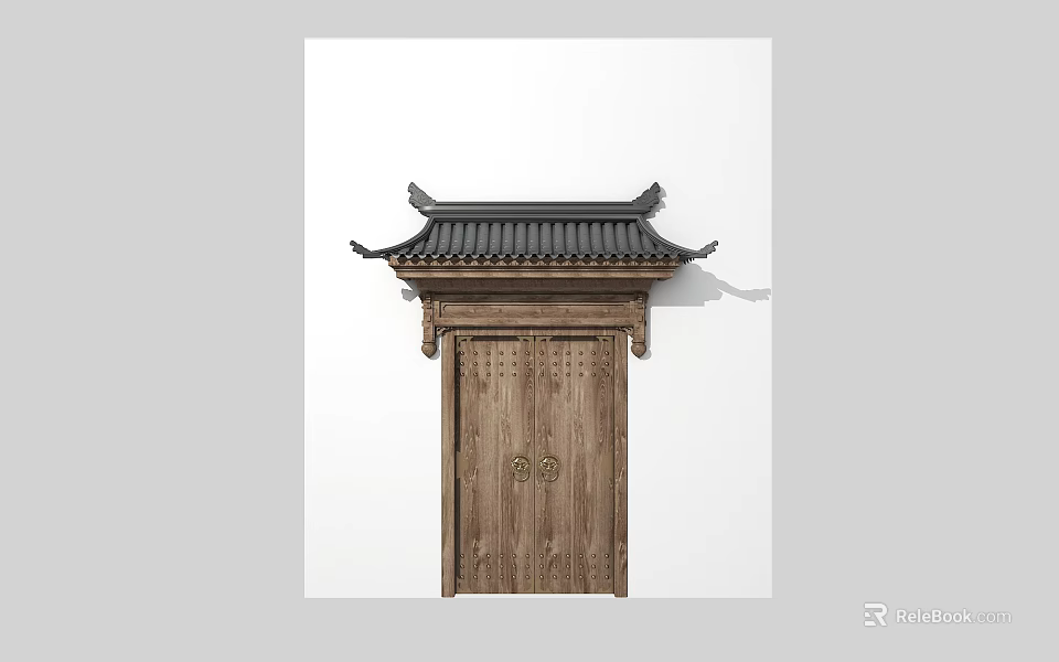 Traditional Ancient Chinese Architecture Features Wooden Door with Classic Overhanging Eaves and Carved Details 3d model 