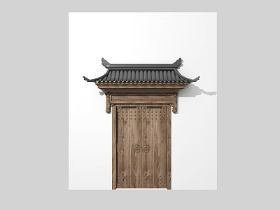 Traditional Ancient Chinese Architecture Features Wooden Door with Classic Overhanging Eaves and Carved Details 3d model