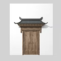 Traditional Ancient Chinese Architecture Features Wooden Door with Classic Overhanging Eaves and Carved Details