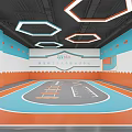 Kids Indoor Sports Fitness Space With Colorful Running Tracks And Tree Cloud Decorations