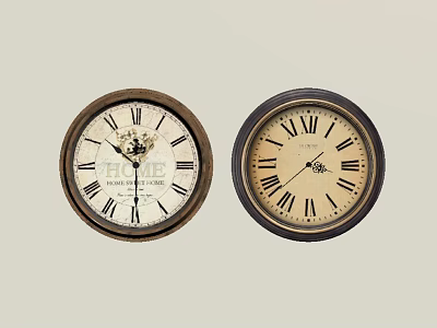 Two Vintage Wall Clocks With Roman Numerals Round Dials And Classic Design 3d model