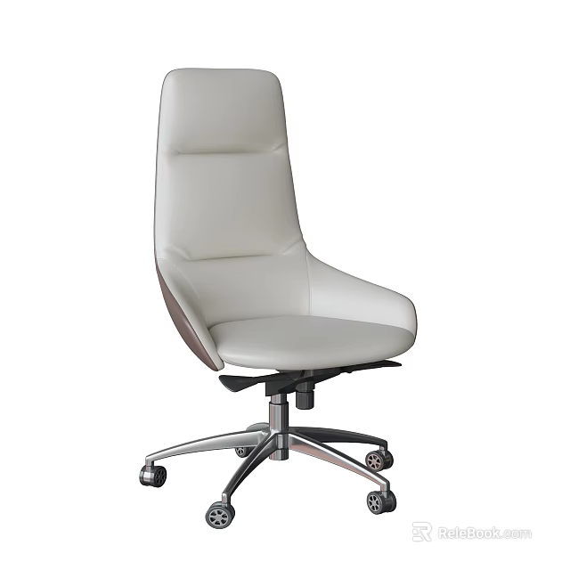 Modern White Leather Office Chair With High Back Design Metal Base And Swivel Wheels 3d model 