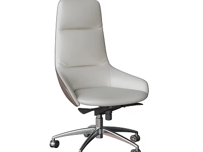 Modern White Leather Office Chair With High Back Design Metal Base And Swivel Wheels 3d model