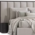 Modern Double Bed Interior Design With Upholstered Headboard Soft Pillows And Throw Blanket 3d model