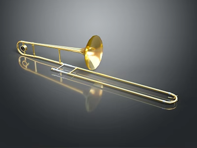 Shiny Golden Brass Trombone With Slide And Bell For Musical Performance 3d model