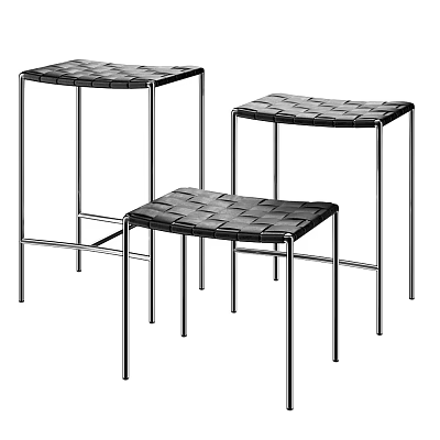 Modern Set of Three Side Tables with Woven Tops and Sleek Metal Legs 3d model