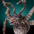 3D Rendered Fantasy Monster Creature With Open Mouth Multiple Limbs Sharp Claws And Curved Horns