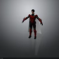 3D Modeled Superhero Character in Red and Black Costume With White Cape and Spiked Gloves