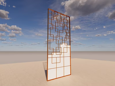Modern Room Divider With Geometric Pattern Brown Frame And White Panels 3d model