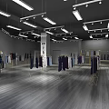 Modern Clothing Store Interior With Various Dresses On Gold Display Racks And Bright Lighting