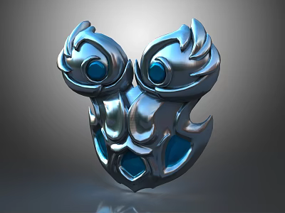Silver Decorative Ornament With Intricate Patterns And Blue Crystal Accents 3d model
