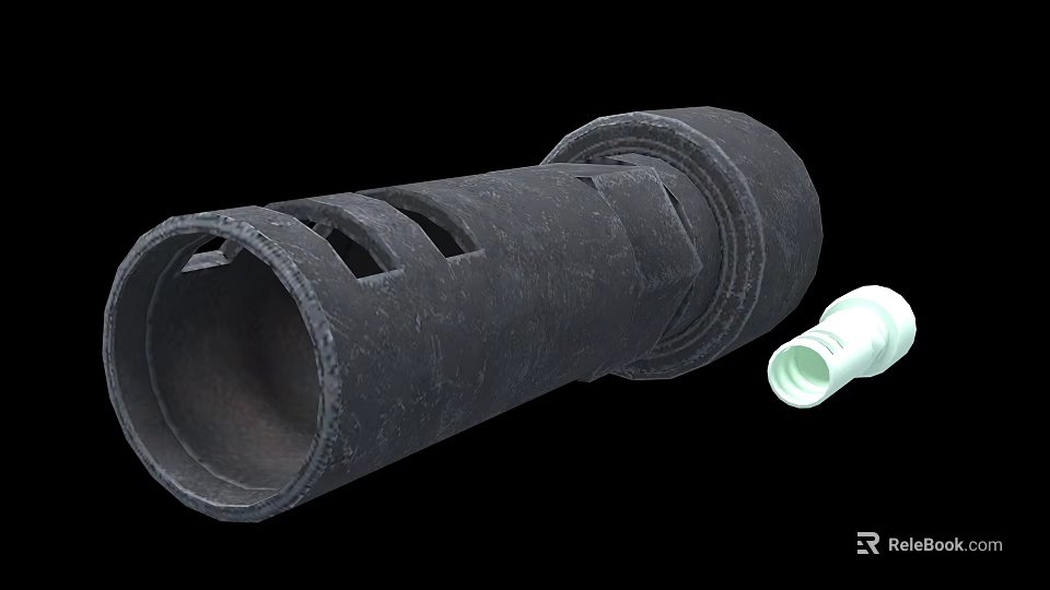 Black Cylindrical Weapon Tube With Surface Holes And White Small Part 3d model 
