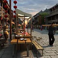 Ancient Architecture Traditional Street View With Red Lanterns Street Stalls Pedestrians In Traditional Clothing