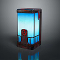 Retro Style Electronic Lighting Device With Blue Illuminated Panel And Red Knob