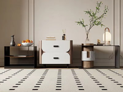 Modern Minimalist Bedside Table With White Drawer Lamp Vase And Decor Items 3d model