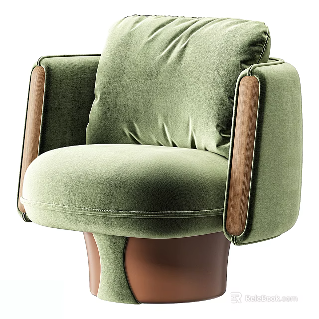 Light Green Velvet Leisure Chair With Wooden Armrests Modern Comfortable Design 3d model 