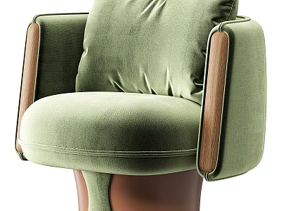 Light Green Velvet Leisure Chair With Wooden Armrests Modern Comfortable Design 3d model