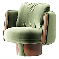 Light Green Velvet Leisure Chair With Wooden Armrests Modern Comfortable Design
