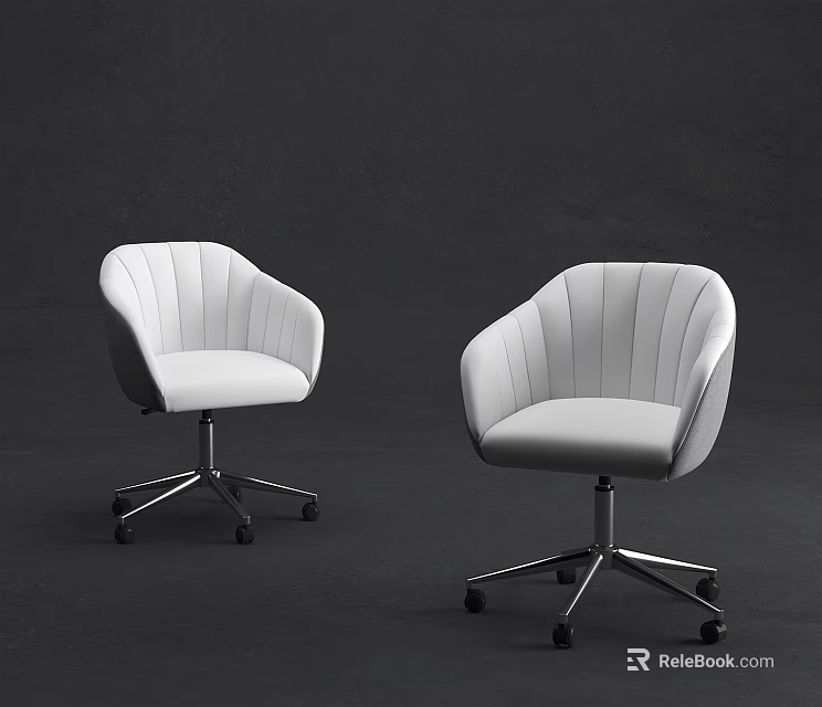 Modern White Office Chairs With Armrests Stitched Details And Metal Base Wheels 3d model 