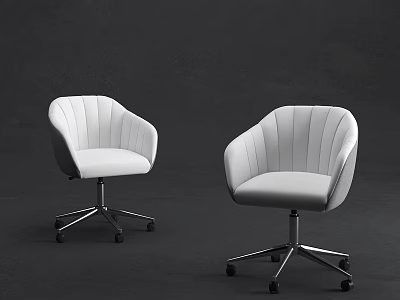 Modern White Office Chairs With Armrests Stitched Details And Metal Base Wheels 3d model
