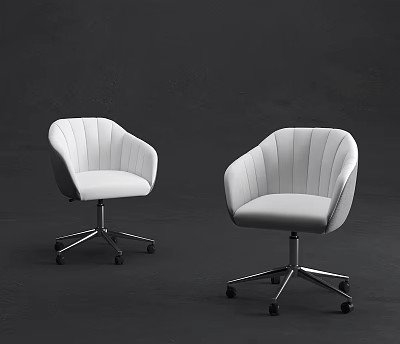 Modern White Office Chairs With Armrests Stitched Details And Metal Base Wheels 3d model