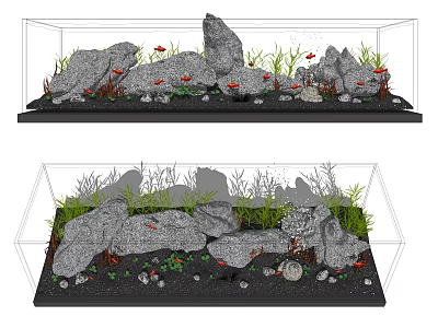 Modern Fish Tank Aquarium Landscape Stone Plants 3d model
