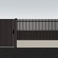 Modern Entrance Gate With Vertical Slats Design And White Brick Base Fence