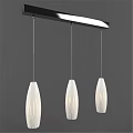 Three Modern White Striped Pendant Lights Hanging Over Dining Table 3d model