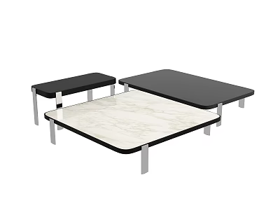 Modern Coffee Table Set With Marble Top Black Frame And Silver Metal Legs 3d model