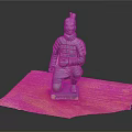Detailed Ancient Terracotta Warrior Sculpture in Kneeling Pose on Wooden Base
