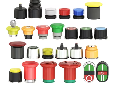 Industrial Equipment Control Knobs with Various Colors and Shapes for Machinery Panels 3d model