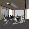 Modern Spacious Conference Room Interior With Large Windows Projector And Comfortable Chairs 3d model