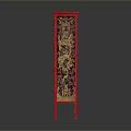 Traditional Chinese Cabinet With Red Finish Golden Decorations Dragon Patterns And Double Doors