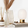 Modern Decorative Ornament Set With Pampas Grass Round Clock Woven Vases Candle And Ceramic Lamp