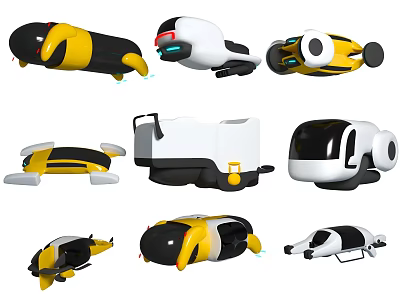Modern Yellow And White Robots With Sleek Designs Showcased In Multiple Angles 3d model