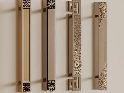 Ornate Metallic Door Handles with Various Decorative Patterns and Traditional Designs 3d model