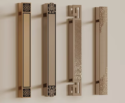 Ornate Metallic Door Handles with Various Decorative Patterns and Traditional Designs 3d model