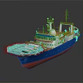 Modern Ocean Ship With Blue Red Hull And Helicopter Landing Pad