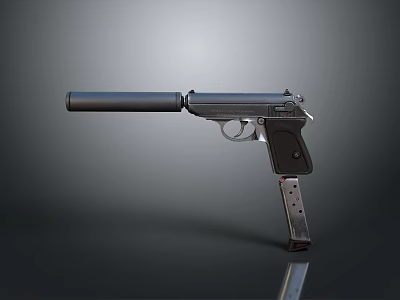 Tactical Weapon Design Featuring Classic Pistol With Silencer And Metal Finish 3d model