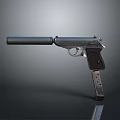 Tactical Weapon Design Featuring Classic Pistol With Silencer And Metal Finish