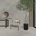 White Single Sofa with Cushion in Modern Minimalist Interior Featuring Olive Tree and Wooden Table