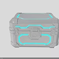 Futuristic Silver Equipment Case With Blue Glowing Accent Lines And Secure Lock