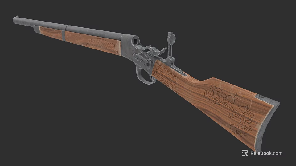 Vintage Rifle with Intricate Carved Wooden Stock Metal Components Classic Design and Detailed Craftsmanship 3d model 