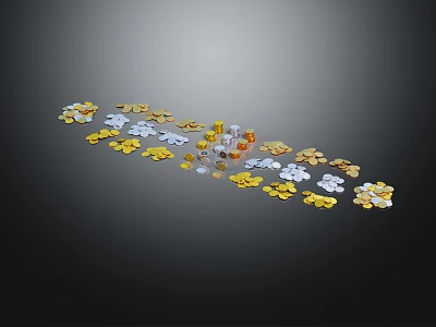 Scattered Jewelry With Gold Silver Transparent Flower Shaped And Round Designs 3d model