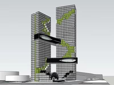Modern Commercial Complex With High Rise Buildings Green Plant Decorations And Sky Bridges 3d model