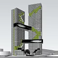 Modern Commercial Complex With High Rise Buildings Green Plant Decorations And Sky Bridges