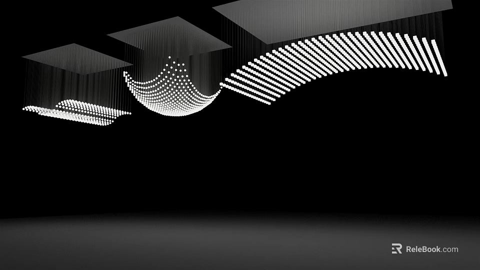 Modern Architectural Chandelier Featuring Geometric Shapes Linear Patterns And Illuminated Dots In Interior Design 3d model 