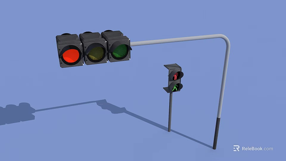 Outdoor Traffic Signal Lights Mounted on Pole with Red Yellow Green Indicators 3d model 