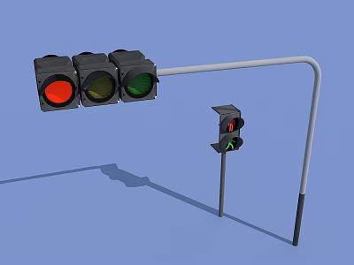 Outdoor Traffic Signal Lights Mounted on Pole with Red Yellow Green Indicators 3d model